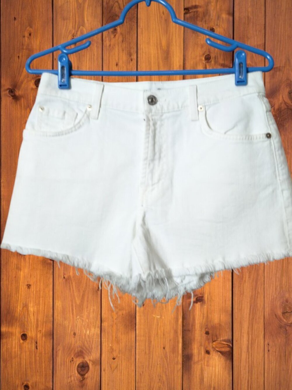 7 For All Mankind White Denim Size 27 Cut Off Frayed Hem Stretch Jean Shorts
